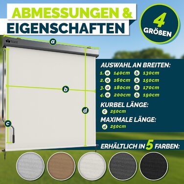 Вертикальна маркізка tillvex 160 x 250 см для використання всередині та зовні приміщень з дощовиком Водонепроникна зовнішня рулонна штора з ручним приводом для балкона, тераси та саду Балконна рулонна штора, сонцезахисний козирок, екран для конфіденційнос