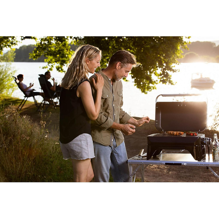 Газовий гриль Campingaz Attitude2go R портативний настільний гриль для кемпінгу та балкона з низьким рівнем диму, кришкою, термометром та чавунною решіткою