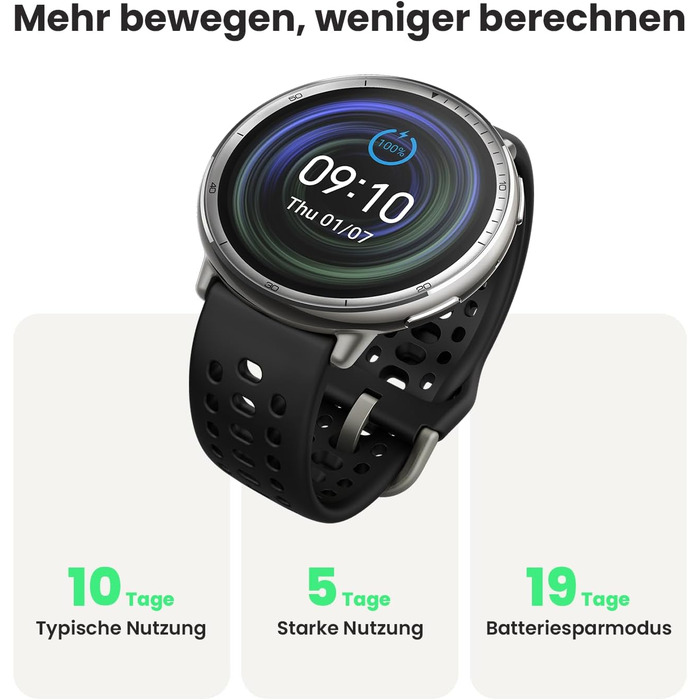 Розумний годинник Amazfit Active 2 44 мм, штучний інтелект, голосове керування, GPS та безкоштовні карти, 10 днів автономної роботи, фітнес-трекер із понад 160 спортивними режимами, водонепроникність 5 атм для Android та iPhone, чорний силікон