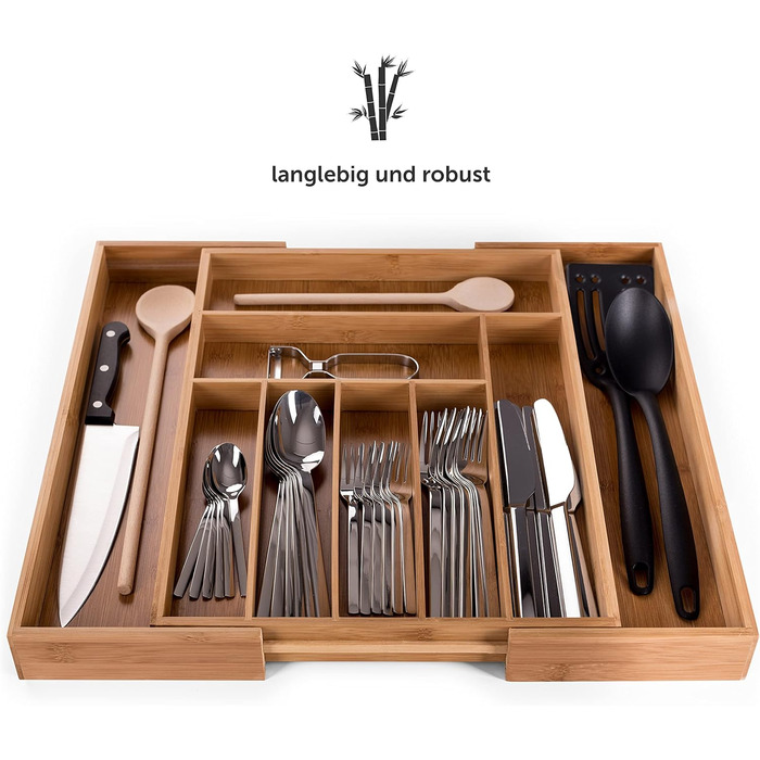 Лоток для столових приборів Blumtal з бамбука - Роздільник для кухонних приборів з регулюванням розміру - Органайзер для столових
