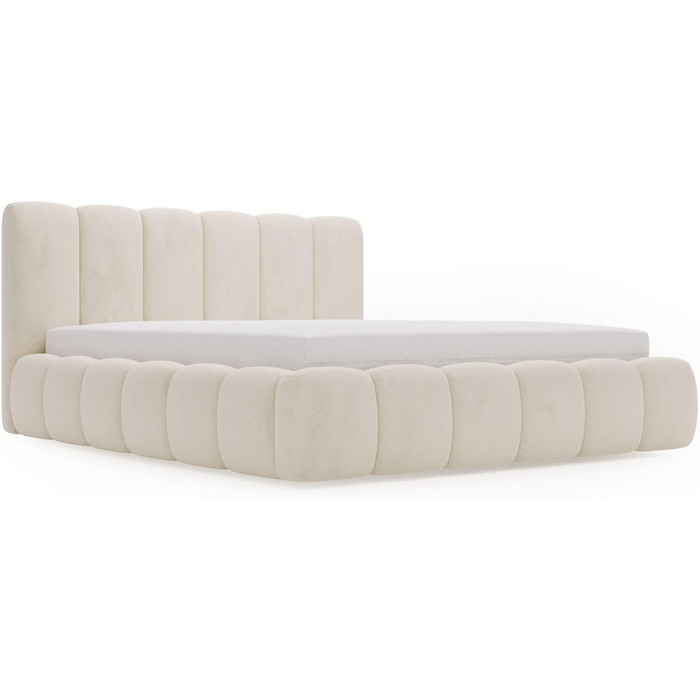 Ліжко Cloud 140x200, М&39яке ліжко з ящиком для зберігання, Оксамит, з рейковою основою, з узголів&39ям, без матраца (Бежевий, 140x200) Бежевий 140x200