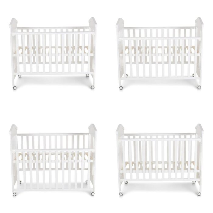 Дитяче ліжечко Cangaroo Wing 120 x 60 см, букове дерево, колеса, 3 положення висоти, біле