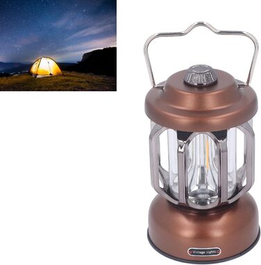 Ретро-світлодіодний кемпінговий ліхтар, тип C, акумуляторний, вінтажний кемпінговий ліхтар, портативні кемпінгові ліхтарі та ліхтарі, 3 режими, з регульованою яскравістю, з гачком, світлодіодний наметовий ліхтар для саду (коричневий)