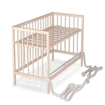 Дитяче ліжечко Smann 60x120 см - підходить від 0 до 4 років - на колесах та трансформується в дитяче ліжечко - система ременів безпеки та регулювання висоти для всіх ліжок - натуральний колір
