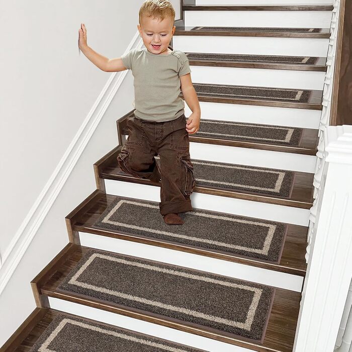 М&39які дерев&39яні сходинки, сходові доріжки для дітей та собак, 100 поліестер, основа з TPE, коричневі, квадратні, 71,1 x 22,9 см, 15 шт.