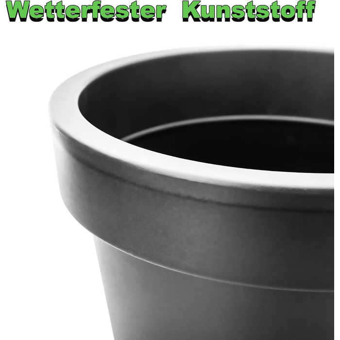 Квітковий горщик BigDean 2 шт. XXL ø60 см, класичний антрацит - з колесами, що обертаються на 360 градусів, дренажний отвір, що герметично закривається - всепогодний пластик - великий горщик, підходить для використання в приміщенні та на вулиці