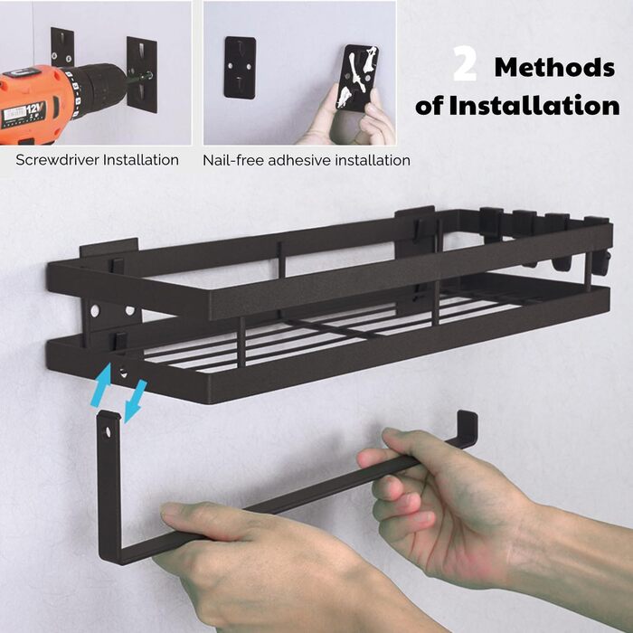Настінна полиця для спецій, кухонна полиця без свердління, настінна полиця для кухні з 4 гачками та тримачем для кухонних пакунок для кухні, ванної кімнати, комода, полиці для спецій тощо