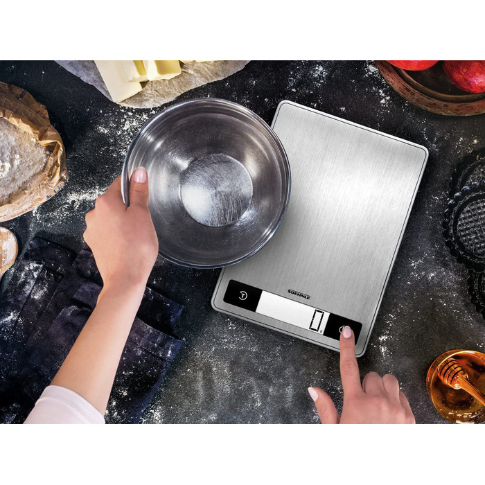 Цифрові кухонні ваги сріблястого кольору з нержавіючої сталі, вага до 15 кг (точність до 1 г), побутові ваги з запатентованою сенс