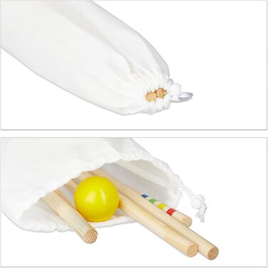 Набір для крокету Relaxdays, 8 гравців, для дітей та дорослих, повний комплект із сумкою, дерев&39яний набір для крокету, молотки, різнокольоровий