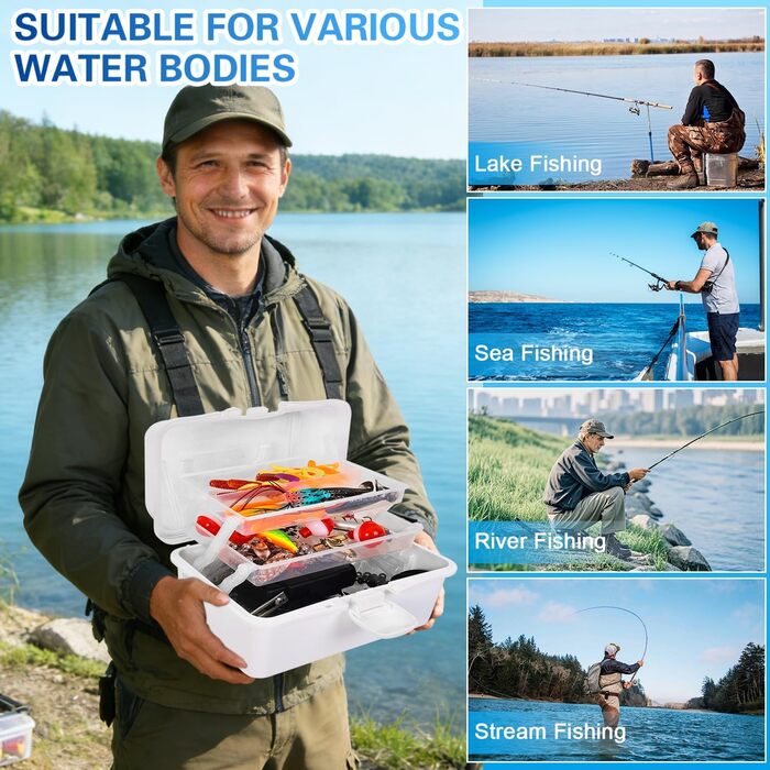 Набір рибальських снастей з 213 предметів, коробка для снастей з аксесуарами, рибальський набір зі свинцевими вантажами, гачки, рибальські приманки, повне рибальське спорядження для початківців та професіоналів для лову окуня, блакитної риби, краппі, 320 