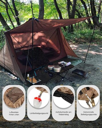 Намет OneTigris Backwoods Bungalow 2.0 для 1-2 осіб, кемпінговий намет, легкий розкладний намет, водонепроникний, 3-сезонний намет-укриття для походів на природі (коричневий колір Coyote Brown), версія 2.0