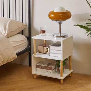 Білий журнальний столик, тумбочка, журнальний столик, журнальний столик з 2 відкритими відділеннями для спальні, вітальні, білий ніжки кольору дерева, YD-TM152W Дерев&39яні ніжки білі