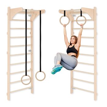 Скелелазний майданчик з турніком для дорослих (230 см), дерев&39яний скелелазний майданчик, багатофункціональне фітнес-обладнання, драбина для лазіння для дорослих та дітей, 100 екологічно чистий, виготовлено в ЄС з кільцями для гімнастики