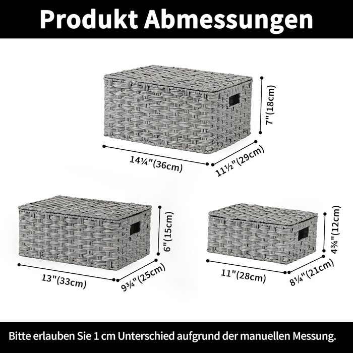 Кошик для зберігання GRANNY SAYS з кришкою, набір із 3 декоративних кошиків для зберігання, плетений кошик з ручками, великий сірий плетений кошик, міцний кошик з полицями для ванної кімнати, вітальні, кухні