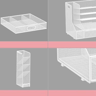 Органайзер для робочого столу з тримачами для файлів, 5-ярусний сітчастий лоток для паперу з тримачем для ручок та шухлядою для канцелярського приладдя, білий