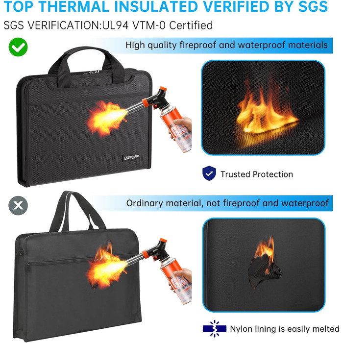 Папка для документів формату А4, вогнетривка розширювана папка для файлів, папка для файлів з кількома відділеннями, 13 відділень, вогнетривка сумка для документів з ручкою та етикетками, портативна, безпечне зберігання файлів/рахунків/квитанцій формату А