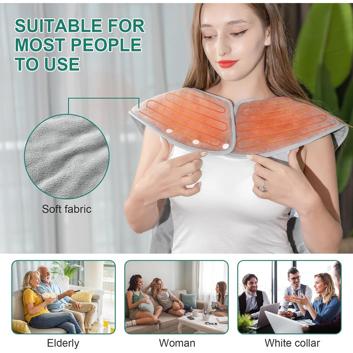 Електрична грілка для спини та плечей, 60 x 100 см, термообгортка зі швидким нагріванням, 6 температурних режимів з 4 таймерами, ковдра з підігрівом для спини з таймером автоматичного вимкнення, матеріал фланель, можна прати, 100 x 60 см