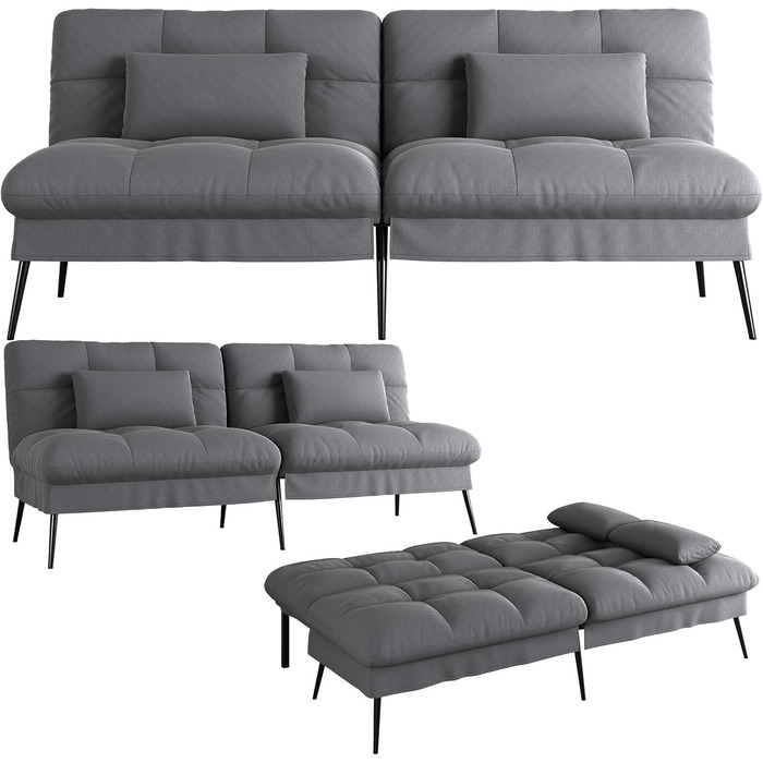 Диван-ліжко COMHOMA з функцією сну розкладний футон кутовий диван 3-місний гостьовий диван з регульованою спинкою із сірої тканини