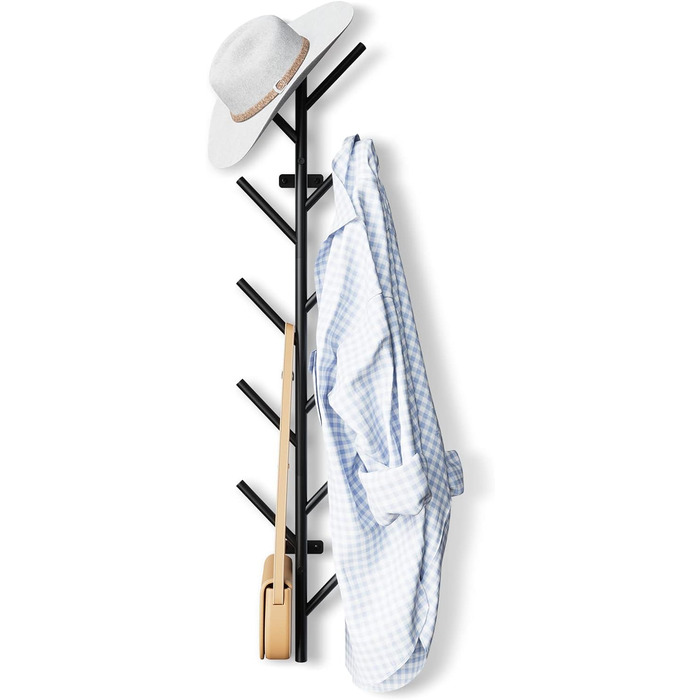 Настінна вішалка LOFTPLUS Black - 100см металева вішалка з 11 гачками, вішалка для курток, пальто, шапок, шарфів і сумок 100см чор