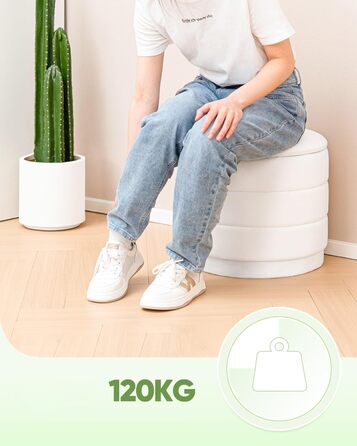 Круглий пуф Bonlife з кришкою, складна підставка для ніг зі столиком, пуф для ніг, підставка для ніг для вітальні, спальні, коридору, білий оксамит, 39x39x37 см 39 см білий