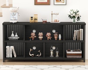 Книжкова полиця LVB з 8 відділеннями, 2-ярусна книжкова шафа, кубічна полиця, полиця-перегородка для кімнати, офісна полиця, горизонтальна, для вітальні, офісу, кабінету, дитячої кімнати, дерев&39яна, чорна, 34Г x 160Ш x 76В