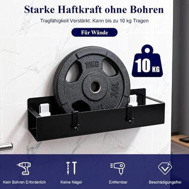 Полиці для душу без свердління, чорні, водостійкий органайзер для ванної кімнати, полиця для шампуню та гелю для душу, кошик для душу з матового чорного металу з тримачем та 4 гачками, 2