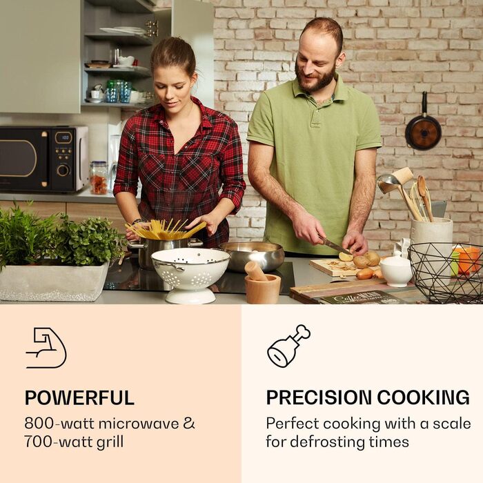 Мікрохвильова піч Klarstein з грилем, мікрохвильова піч 800 Вт маленька, мікрохвильова піч з нержавіючої сталі 3-в-1 чорна, маленька мікрохвильова піч на 20 літрів з функцією розморожування та піци, поворотний стіл, економія місця, простий у використанні