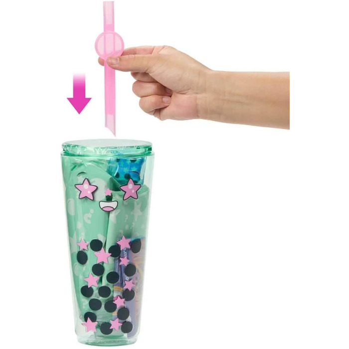 Лялька та аксесуари серії Barbie Pop Reveal Bubble Tea, лялька-модель із запашного зеленого чаю з домашнім улюбленцем, 8 сюрпризів