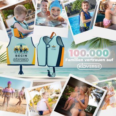 Дитячий рятувальний жилет KIDVERSE - переможець випробувань та сертифікований TV засіб для плавання для дітей від 2 років з регульованою плавучістю - сертифікований CE з надзвичайно м&39якого преміального неопрену, бірюзового кольору, розмір M