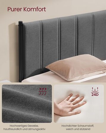 Каркас ліжка VASAGLE, Основа ліжка, Ліжко, 140 x 200 см, Складана рейкова основа, Місце для зберігання під ліжком, Узголів&39я, Гідравлічна система, Сучасне, Легке складання, Темно-сірий RMB614G02 140 x 200 см Темно-сірий