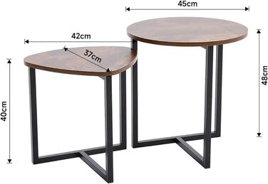 Комплект журнальних столиків із 2 шт. Журнальні столики у вінтажному промисловому дизайні, металевий каркас та МДФ, вбудовані столики для вітальні, сучасні круглі та трикутні, коричневі, 45 x 48 см