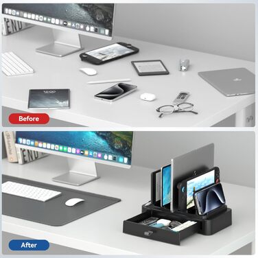 Універсальна підставка для ноутбука KDD 7-в-1 з висувною шухлядою компактний органайзер для MacBook, Dell, HP, Chromebook, Surface Pro, планшетів, телефонів, Switch та клавіатур з надійним гравітаційним фіксатором