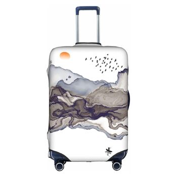 Чохол для валізи Сірі пагорби, птахи - захисний, з малюнком, великий розмір (80 см), білий
