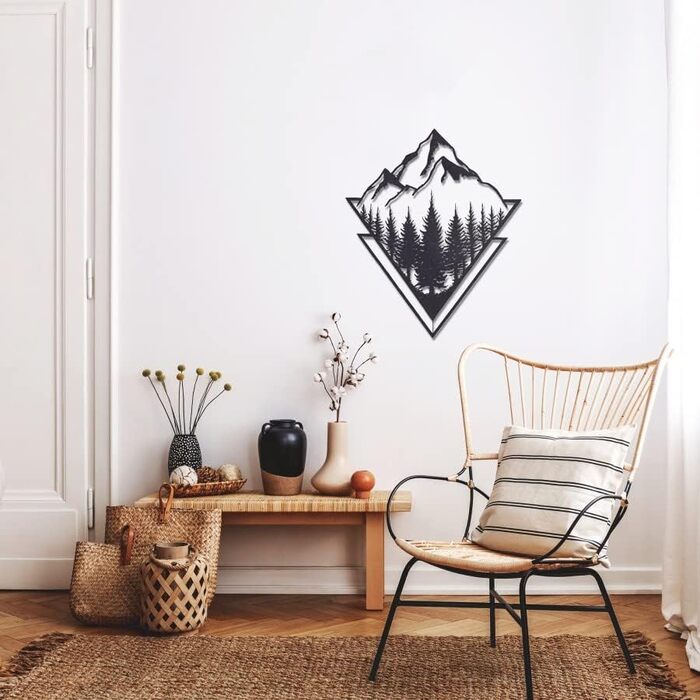 Настінне оздоблення KUINEA гори, фреска дерево колір антрацит настінне оздоблення для дому, офісу, спальні, вітальні та кухні, гір