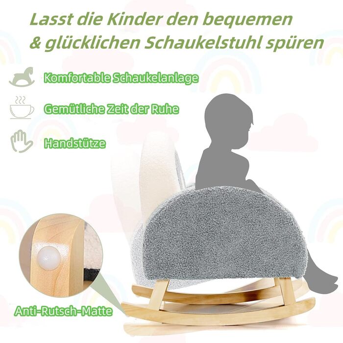 Дитяче крісло DREAMADE, Дитячий диван з велюрової тканини зі спинкою, ніжками з масиву дерева та пристроєм проти перекидання, Крісло-гойдалка для дитячої ігрової кімнати, спальні, вітальні, для дітей 3-5 років (сірий)