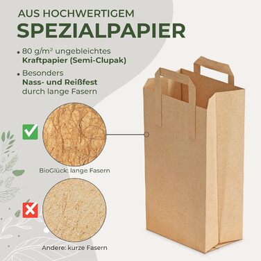 Пакети для органічних відходів BIOGLCK 10 л з ручкою для перенесення 50 шт. у упаковці для легкого та гігієнічного транспортування Міцні паперові пакети для органічних відходів, стійкі до розривів та вологи, (50 шт. у упаковці)