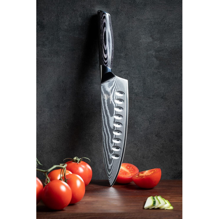 Ніж з дамаської сталі Wolfblood PRO Дамаський кухонний ніж XL (33 см) Професійний шеф-кухарський ніж з натуральної 67-шарової дама