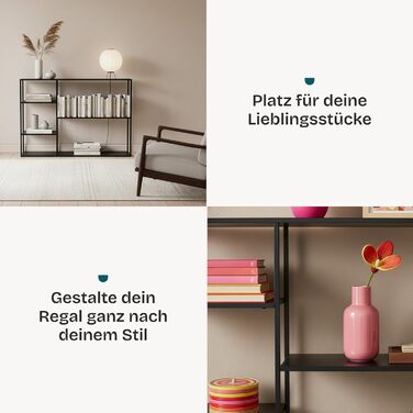 Окремостояча полиця Isojoki, металева книжкова шафа, полиця для вітальні, чорна, 120 x 35 x 88 см, чорний, матовий