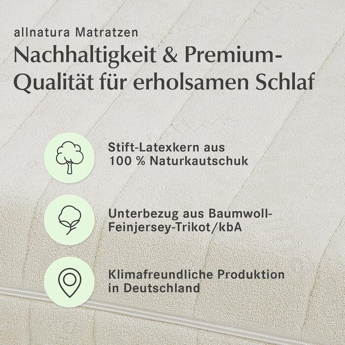 Матрац allnatura Supra-Comfort з натурального латексу - Ортопедичний матрац 90x200 см, М&39який (H2), Висота 16 см - 7-зонна система підтримки - Виготовлено в Німеччині зі 100 натурального каучуку - Преміальний гігієнічний чохол для чоловіків 90 x 200 H2 