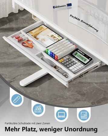 Стіл Homall Glass з регульованою висотою, 120 x 60 см, електричний стіл з регульованою висотою та шухлядою, стіл для домашнього офісу з можливістю сидіти та стояти, білий 120 x 60 см, білий