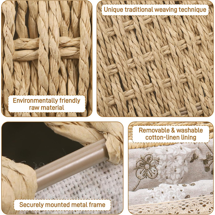 Набір кошиків для зберігання з 3 предметів з кришкою, декоративний плетений кошик, компактні кошики для зберігання у ванній кімнаті, плетений подарунковий кошик, коробка для зберігання зі знімною підкладкою (3 розміри)