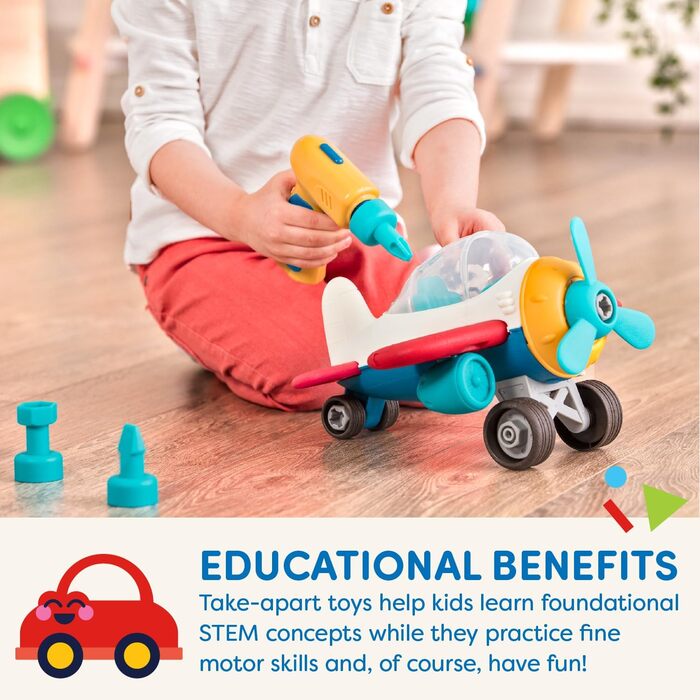 Іграшка-літак Wonder Wheels Іграшка-літак-конструктор з акумуляторною викруткою для дітей Навчальна іграшка для складання для дітей віком від 3 років (27 деталей), різнокольорова