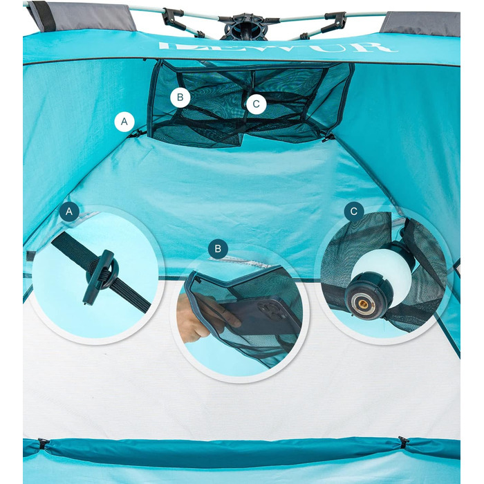 Пляжний намет для 2-4 осіб, розкладний пляжний намет, захист від сонця UPF 50, водонепроникний для сімей, для пляжу, кемпінгу, саду, синій