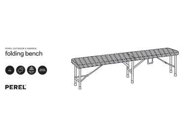 Лавка складна Perel, складна, стійка до погодних умов, ручка для перенесення, вигляд ротанга, максимум 400 кг, чорна