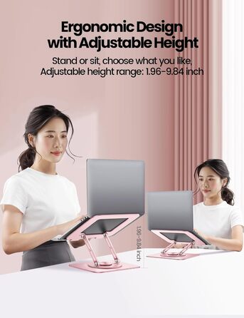 Підставка для ноутбука VAYDEER з регульованою висотою та поворотною базою на 360 та складною конструкцією ергономічний тримач для ноутбука на стіл, сумісний з MacBook, Dell, HP та іншими ноутбуками з діагоналлю 1017,3 дюйми