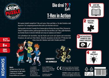 Три слідчі Kids - Crime Puzzle - T-Rex in Action by KOSMOS 680657, 200 елементів, Світиться в темряві, Читання, Пазли, Розгадуванн
