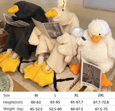 Великий портативний плед Білий гусак кумедний комбінезон з капюшоном для пар, товстий кораловий фліс, гігантський спальний мішок, костюм для косплею, затишний одяг для сну, зима, тепла, піжами, нічна білизна, білий 42