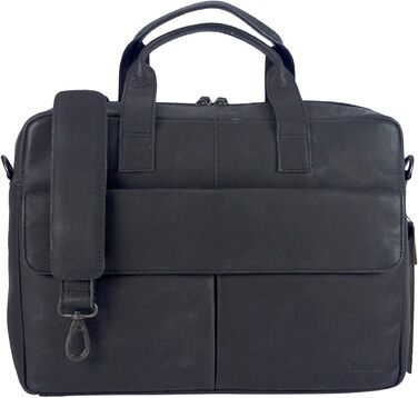 Чоловіча шкіряна сумка для ноутбука Sunsa, 14-дюймовий діловий портфель. Чорна велика сумка-сумка для ноутбука / сумка для ноутбук