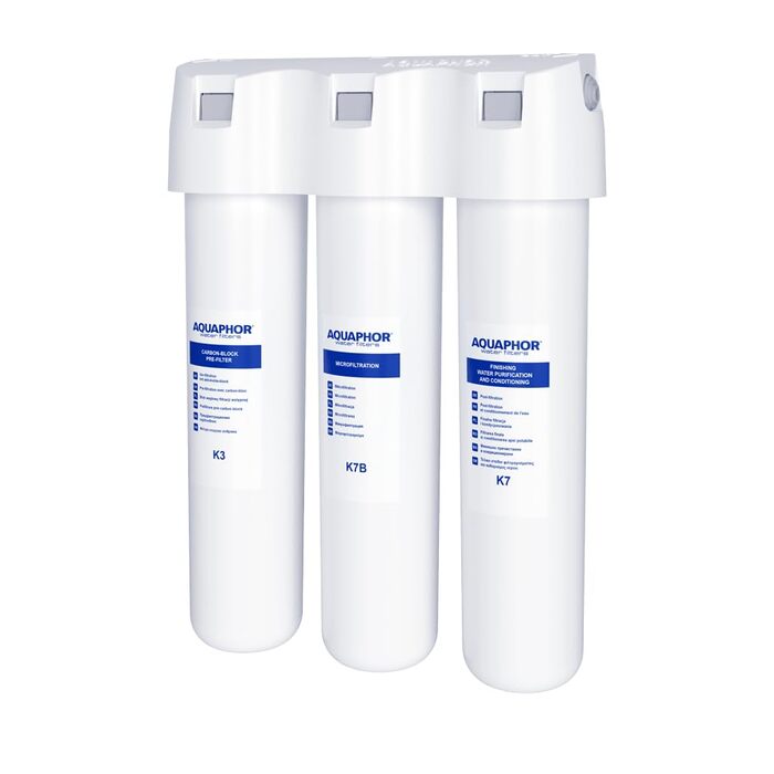 Фільтр для води Фільтр для питної води з ультрафільтраційним мікробним барєром до 0,1 мікрометра AQUAPHOR Crystal ECO TRIO Фільтр для питної води з активованим вугіллям з вугільним блоком з одностороннім краном