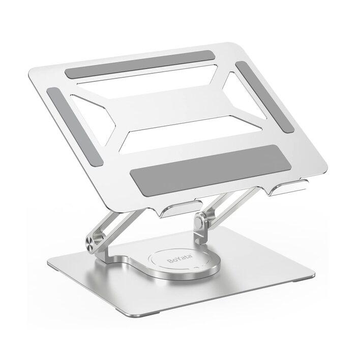 Підставка для ноутбука BoYata для столу, регульована з поворотною базою на 360, ергономічний складаний тримач для ноутбуків, сумісна з MacBook Pro/Air та ноутбуками до 17 дюймів срібляста